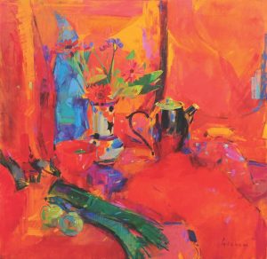 'Red Still Life' - painting by Peter Graham ROI