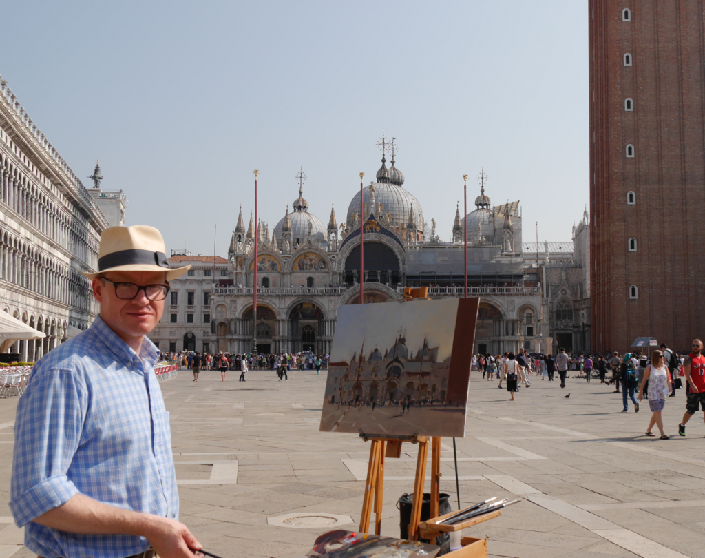 Image of Ben Mowll painting in Venice